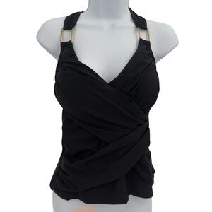 Spanx Women Draped Halter Swim Black Tankini Top Size 8